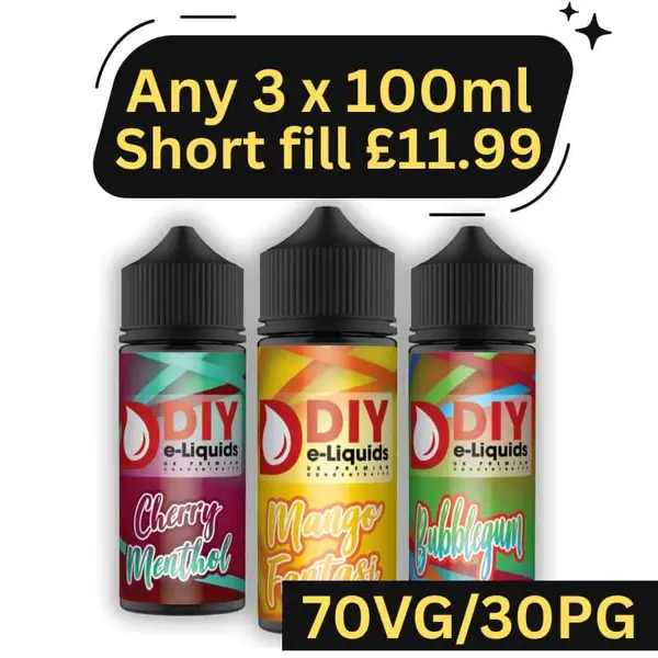 ANY 3 x 100ml DIY E Liquids 70/30 £11.99